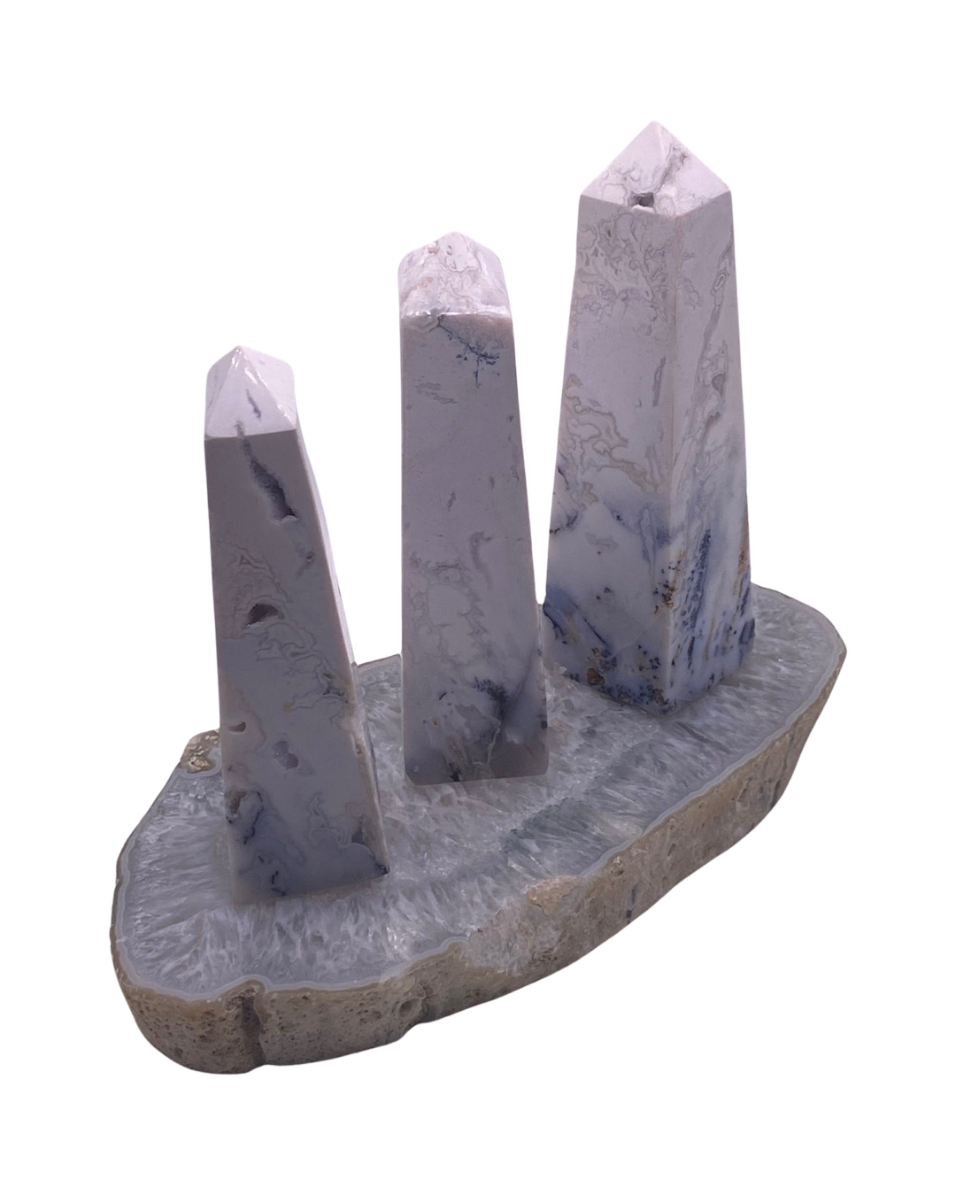 Dendritic Blue Agate Obelisk Tower