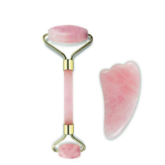 Rose Quartz Roller & Shofar Shaped Gua Sha Set