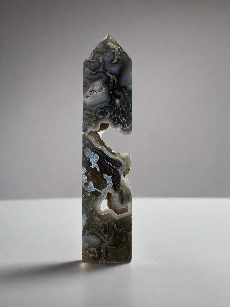 Drusy Moss Agate Tower