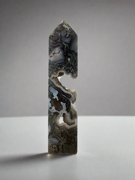 Drusy Moss Agate Tower